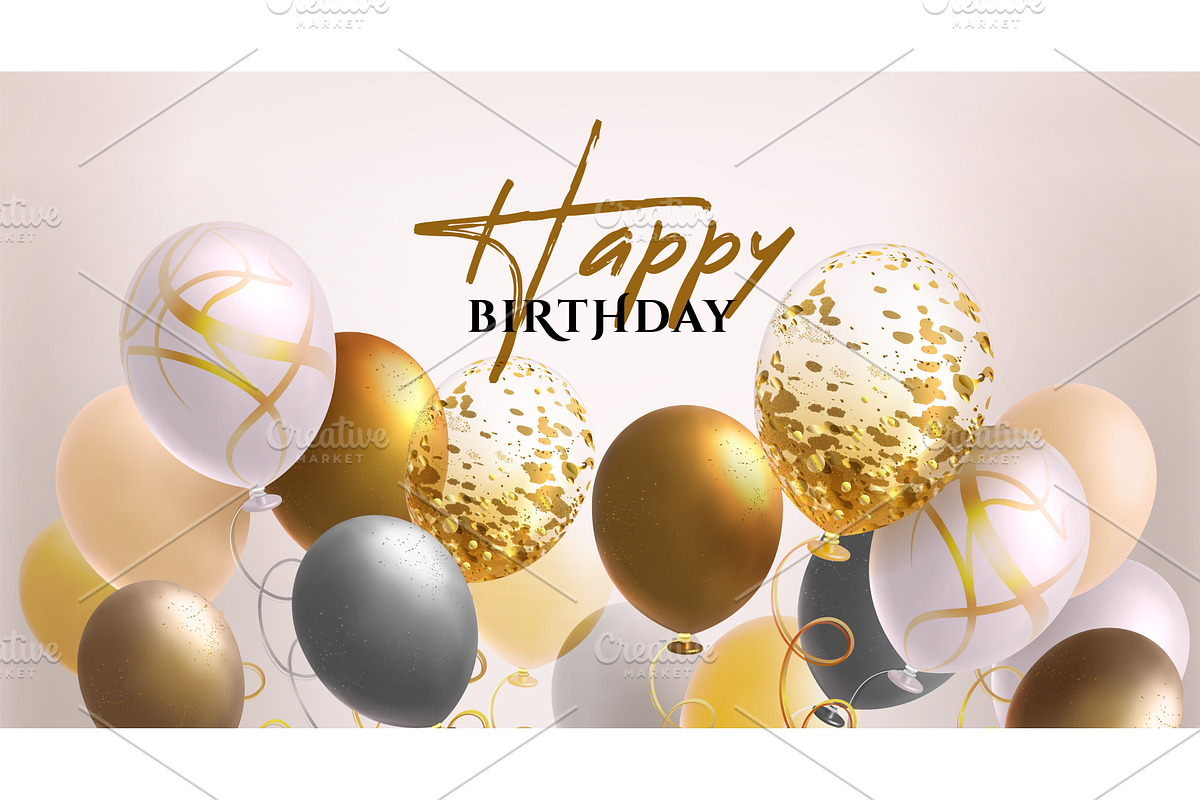 Happy birthday banner gold and white, an Object Illustration by art PVP - market