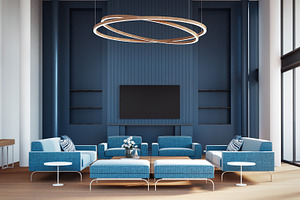 Blue room modern interior - 3D