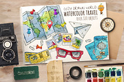 Watercolor Travel Clipart, an Object Graphic by Kitiri Space (Thumbnail 1 of 5)