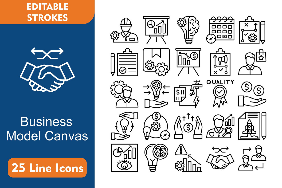 25 Business Model Canvas Line Icons, an Icon by Pexelpy