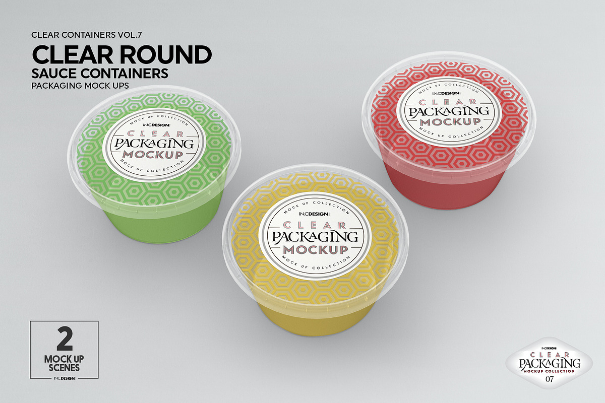 Clear Round Sauce Containers Mockup, a Cups & Container Mockup by INCDesign (Photo 10 of 14)