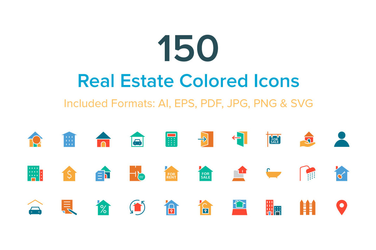 150 Real Estate Colored Icons, an Outline Icon by Creative Stall (Photo 1 of 3)