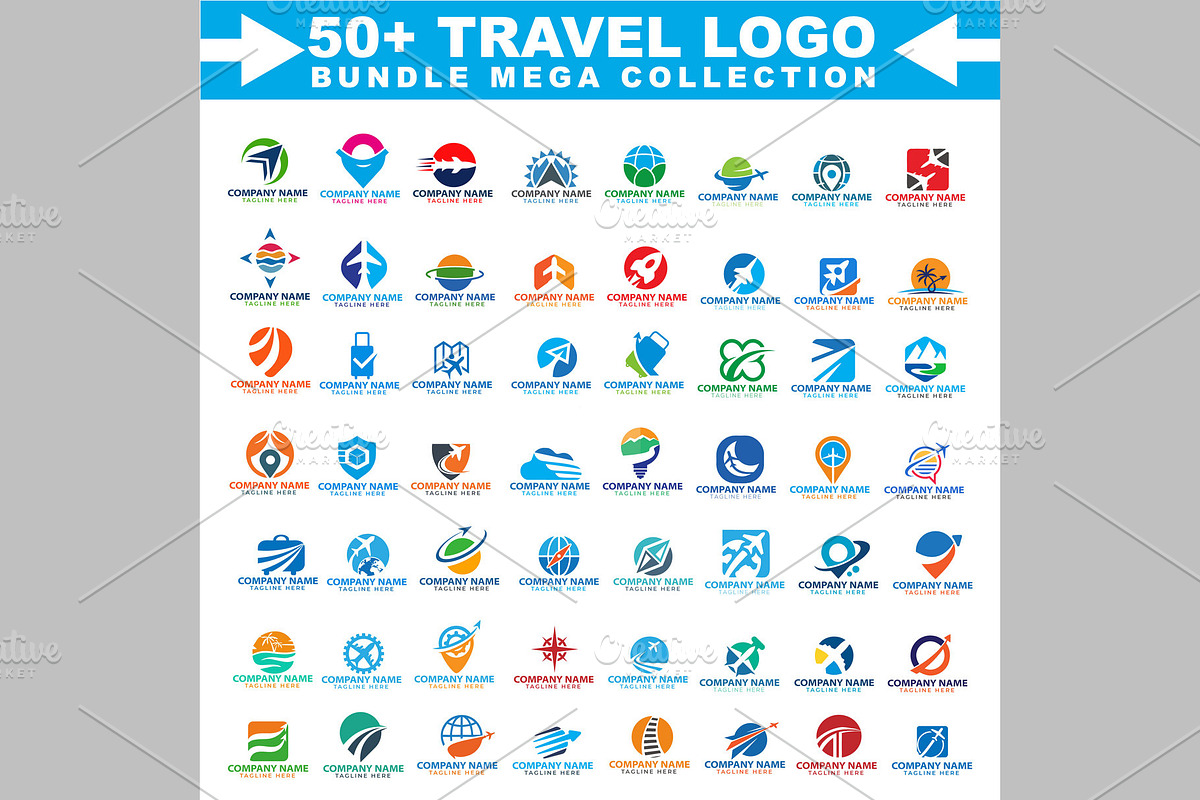50+ Travel Logo Design Mega Bundle, a Branding & Logo Template by ArmanHossen75