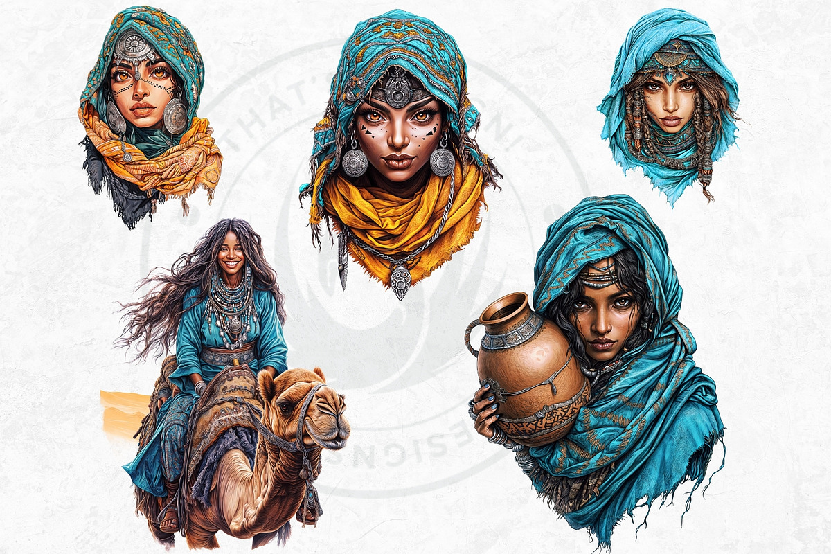 Berber Tuareg Woman clipart Set, a Person Illustration by ThatsDesignArt (Photo 4 of 10)