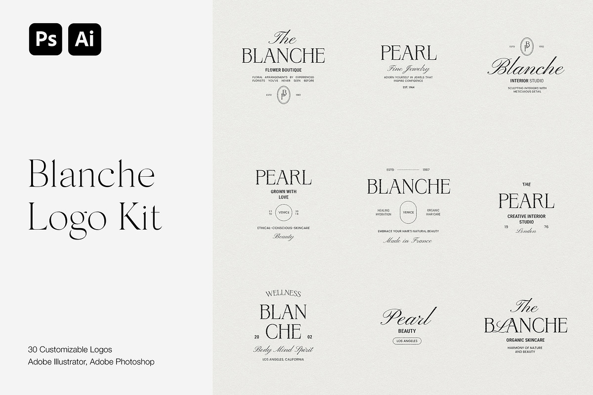 Blanche Logo Kit | Logos Ai Eps Psd, a Branding & Logo Template by Feel This (Photo 1 of 11)