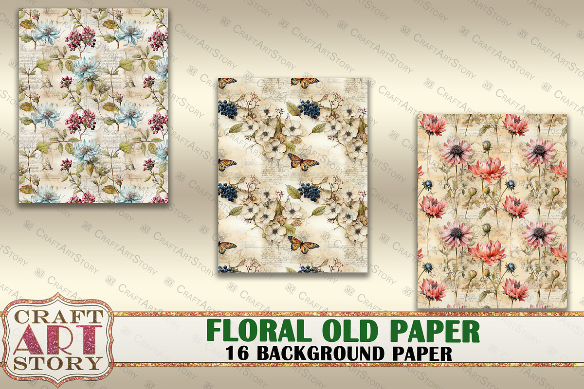 Kit Backgrounds Floral old paper, a Background Graphic by CraftArtStory (Photo 4 of 5)