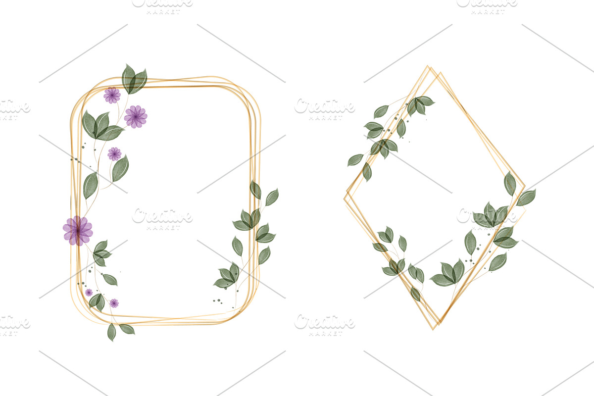 Watercolor golden botanical frames, an Illustration by okskukuruza
