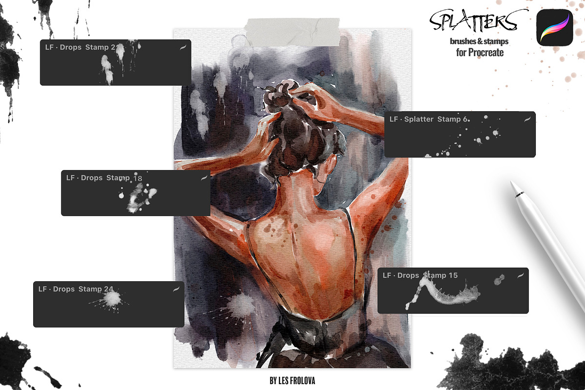 Splatter Brushes for Procreate, a Brush Add-On by Les Frolova (Photo 2 of 9)