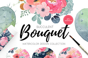 Watercolor Florals & Succulents