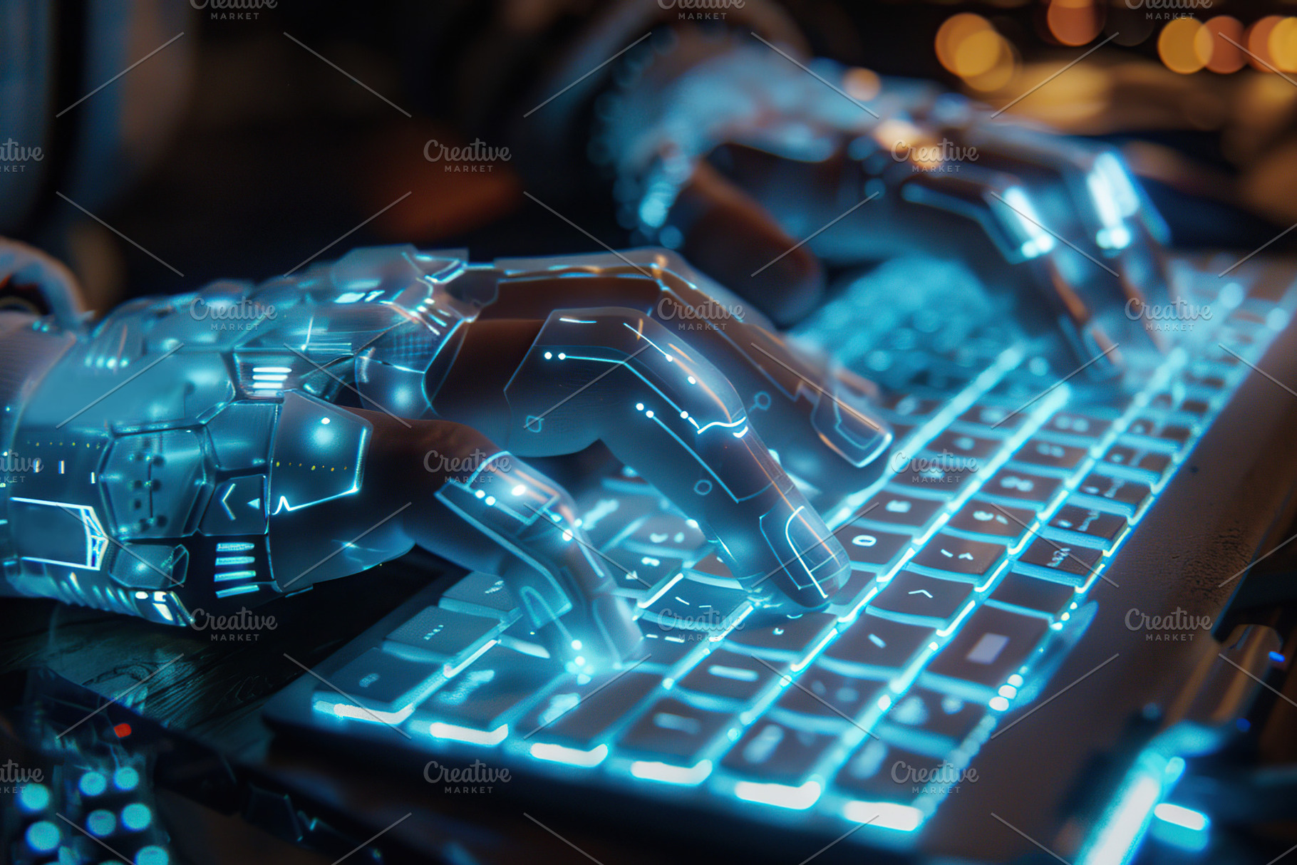 Human hands typing on computer keyboard. Cyber security concept, a Technology Photo by AlyaAnd