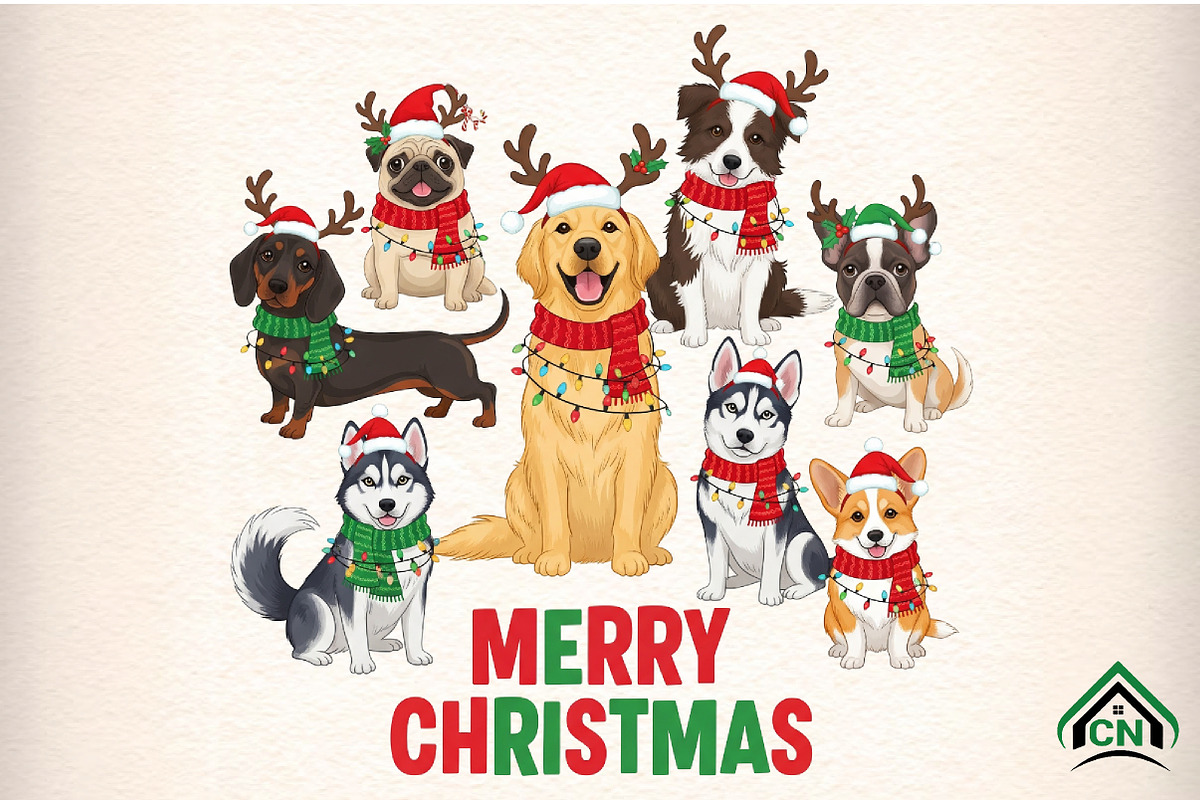 Retro Merry Christmas Dog Png, an Illustration by Craft Nest (Photo 1 of 6)