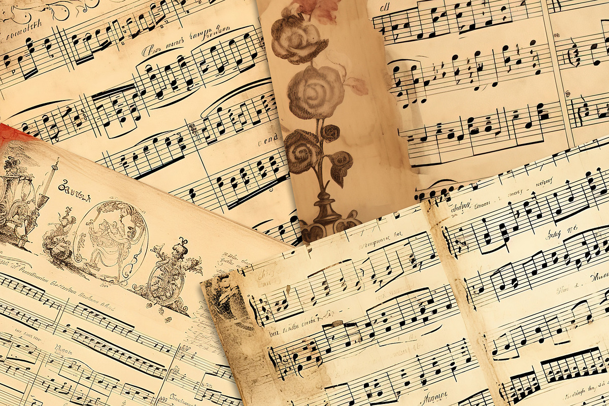 Christmas Music Retro Vintage Sheets, a Background Graphic by Fun Digital (Photo 6 of 6)