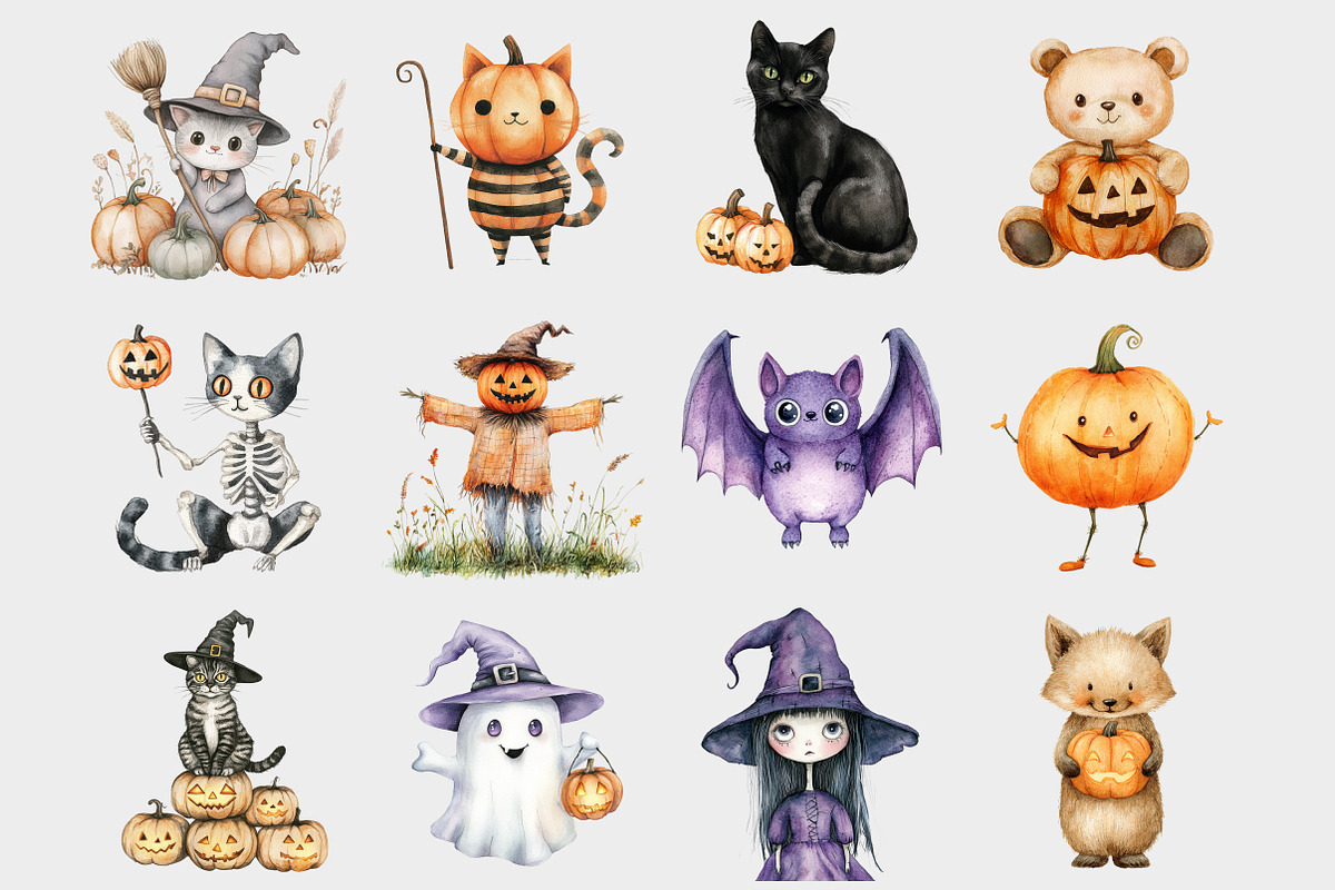 Watercolor Quirky Halloween Clipart, a Seasonal Illustration by Design Market (Photo 3 of 5)