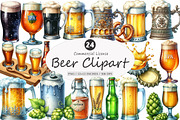 Beer Watercolor Clipart, an Illustration by SinaCreation (Thumbnail 1 of 5)