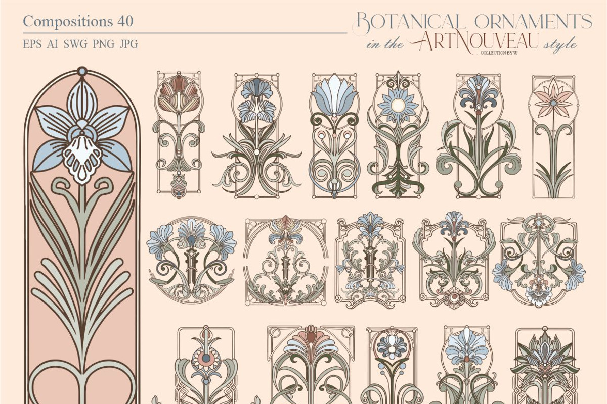 Botanical ornaments in the Art Nouve, a Pattern Graphic by Collection by VY (Photo 6 of 9)
