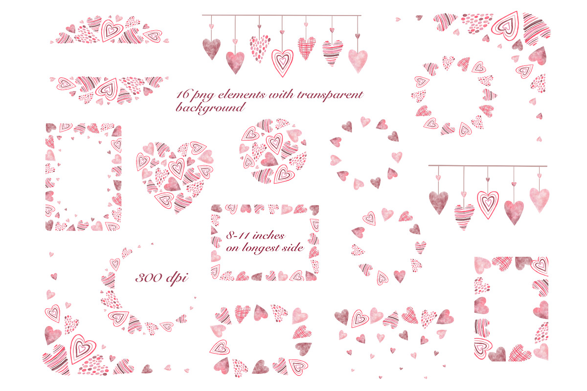 Valentine’s hearts watercolor frames, an Object Graphic by Alena Kurian (Photo 2 of 3)