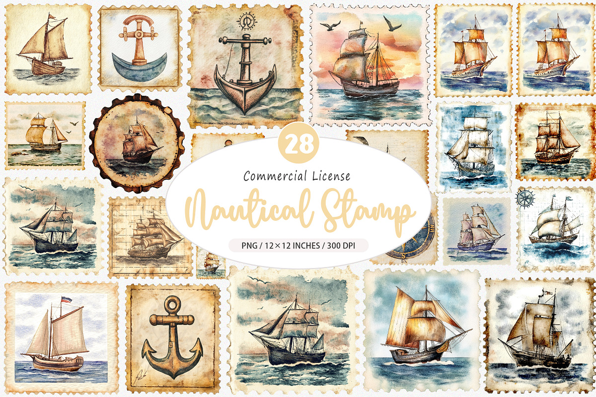 Nautical Vintage Stamp Sublimation, an Illustration by SinaCreation (Photo 1 of 5)