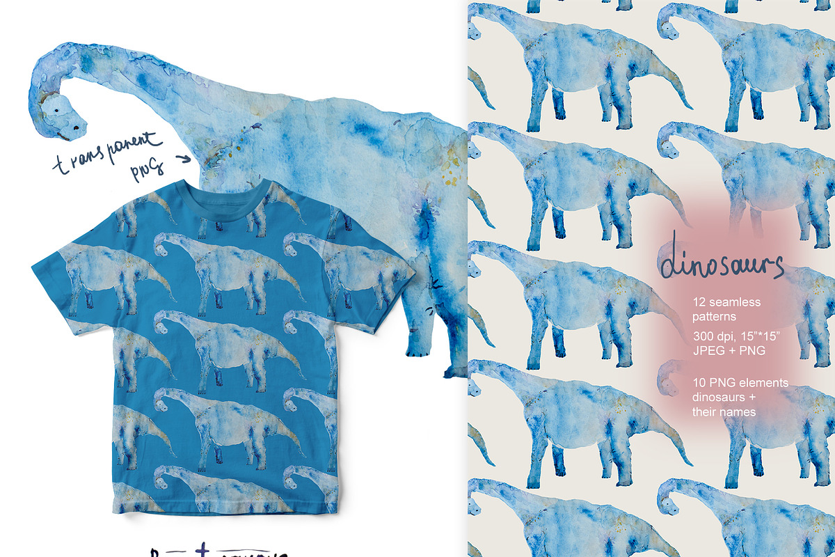 Dinosaurs seamless + clipart set, a Pattern Graphic by PatternsBlooming (Photo 2 of 8)