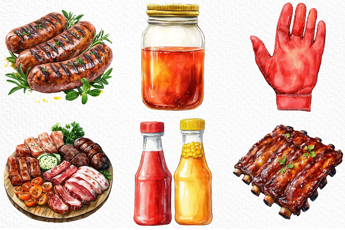 Watercolor BBQ Barbecue Clipart, an Illustration by Craft Nest (Photo 5 of 11)