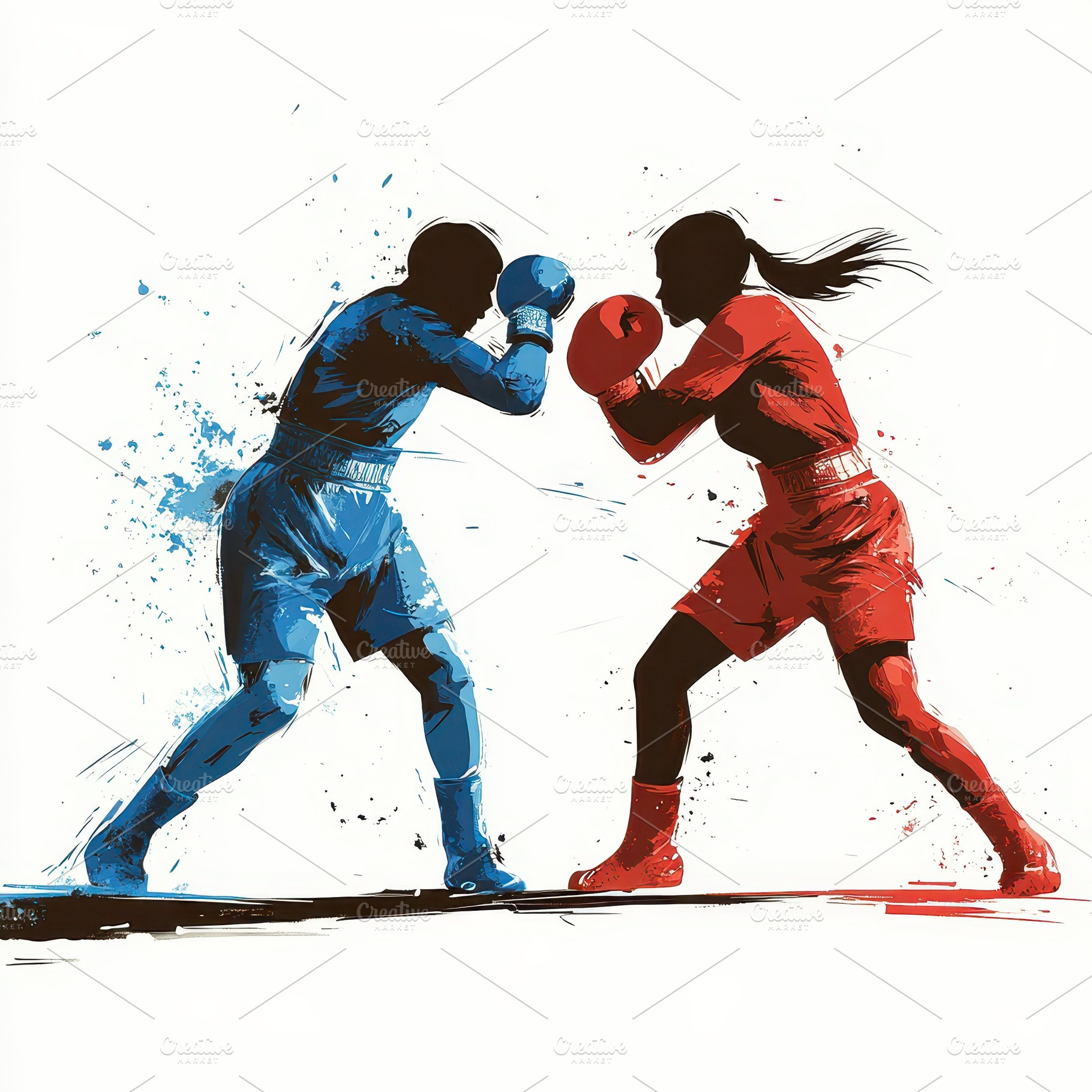 Female and male boxers facing off in, a Sports & Recreation Photo by Pixeness Studio