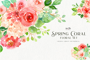 Spring Coral Floral Set