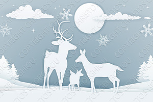 Deer Winter Scene Paper Art