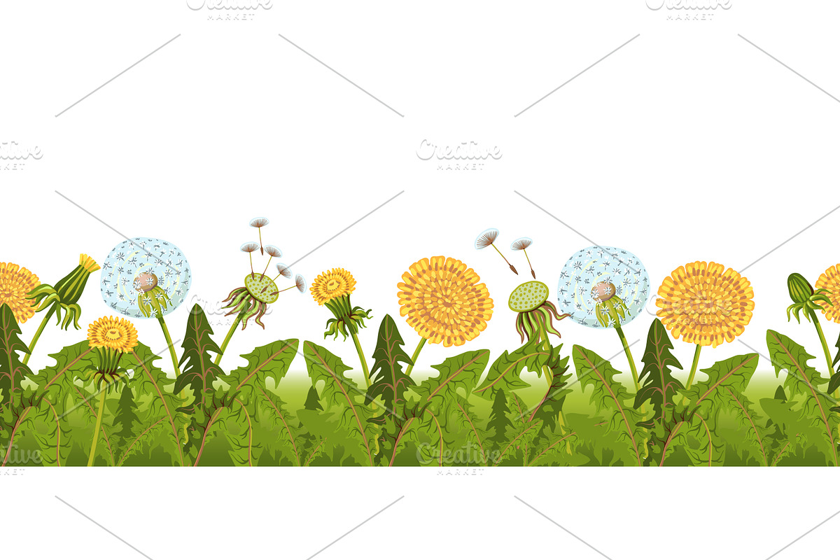 Dandelions seamless border. Summer, an Object Illustration by YummyBuum