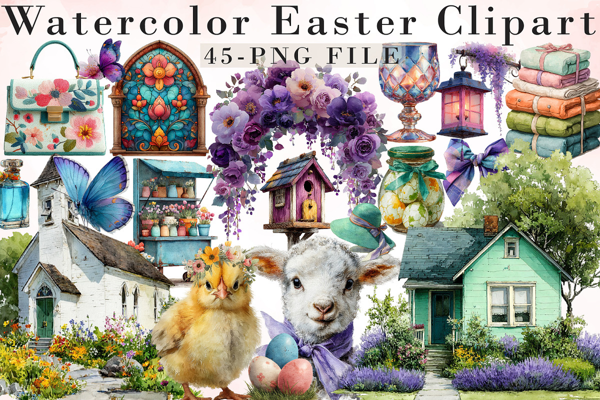 Watercolor Easter Clipart Bundle, an Illustration by Libby Wishes (Photo 1 of 6)