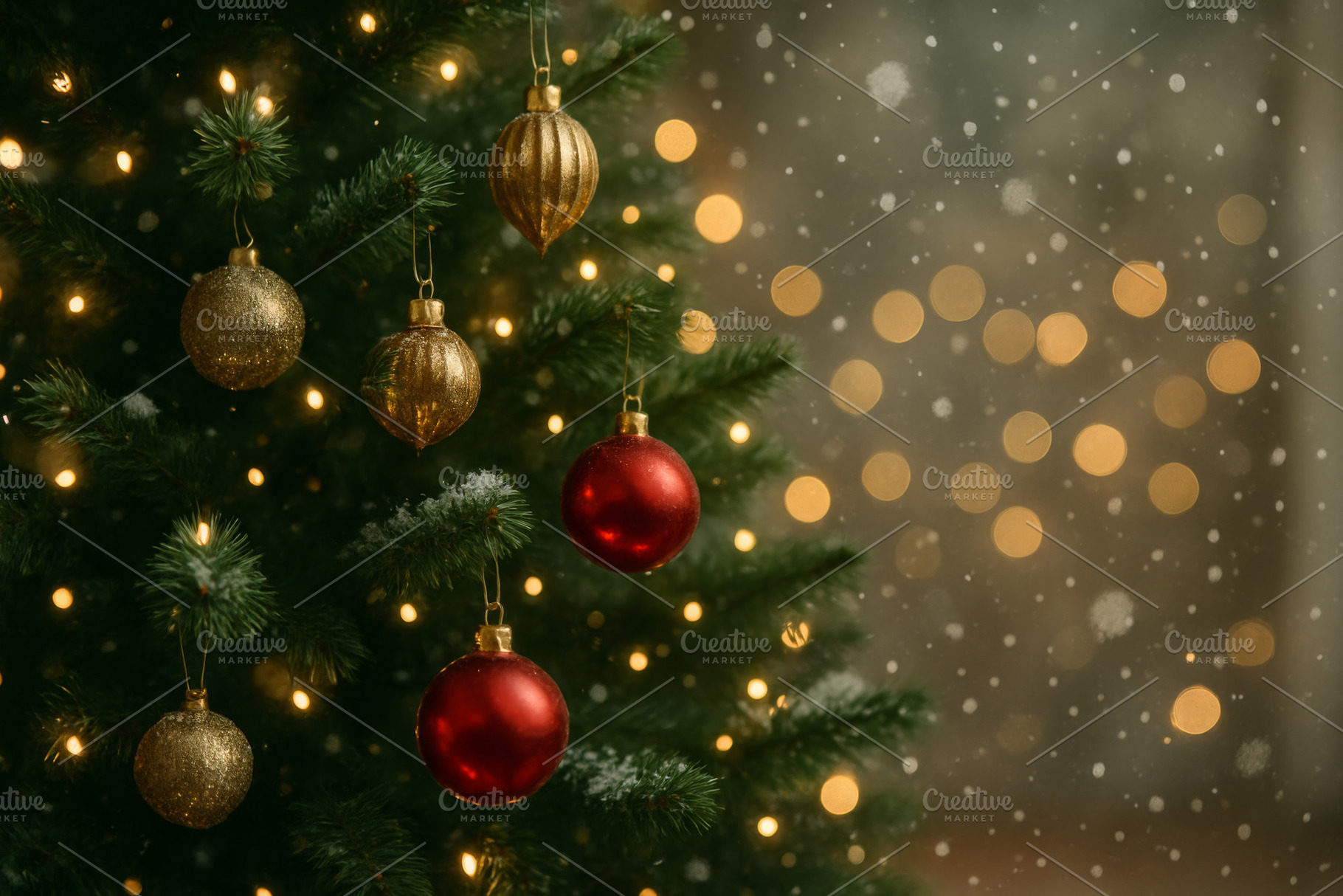 Christmas tree decorated with red an, a Photo by Dvoevnore photos