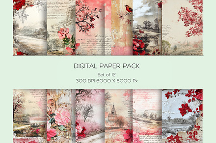 Vintage Red Digital Paper Set