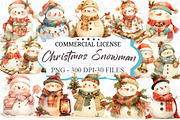 Watercolor Christmas Snowman Clipart, an Illustration by designcity5 (Thumbnail 1 of 5)