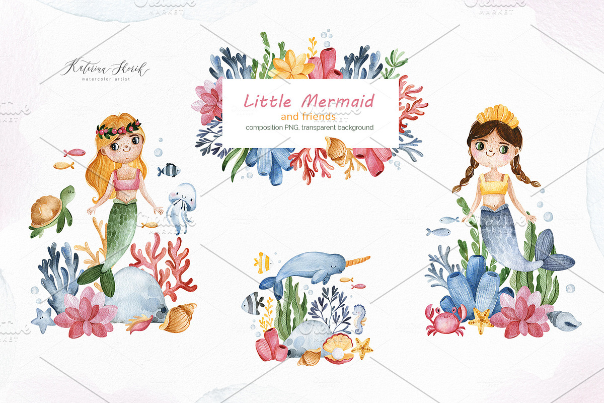 The Little Mermaid and friends., an Animal Illustration by Kate_Rina (Photo 5 of 13)