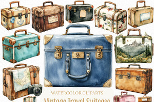 Watercolor Vintage Travel Suitcase, an Illustration by Craft Nest