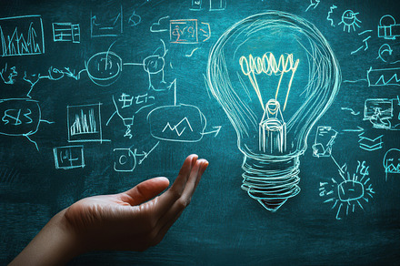 Hand holding bright idea lightbulb b, a Background Photo by Pixeness