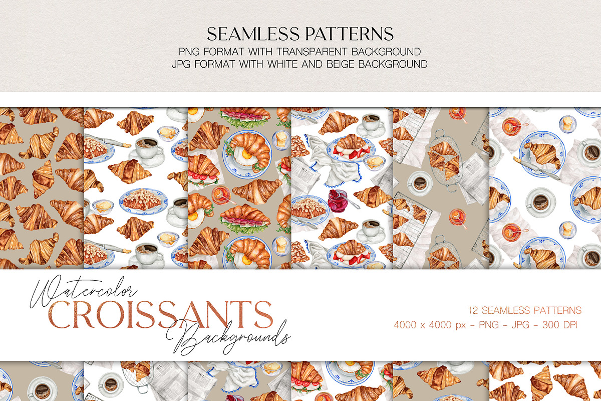 Watercolor Croissants Collection, a Food Illustration by CrystalinaShop (Photo 5 of 7)