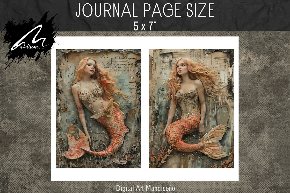 Red Mermaid, Grunge Collage Pages, a Person Illustration by Digital Art Mahdiseño (Photo 8 of 11)