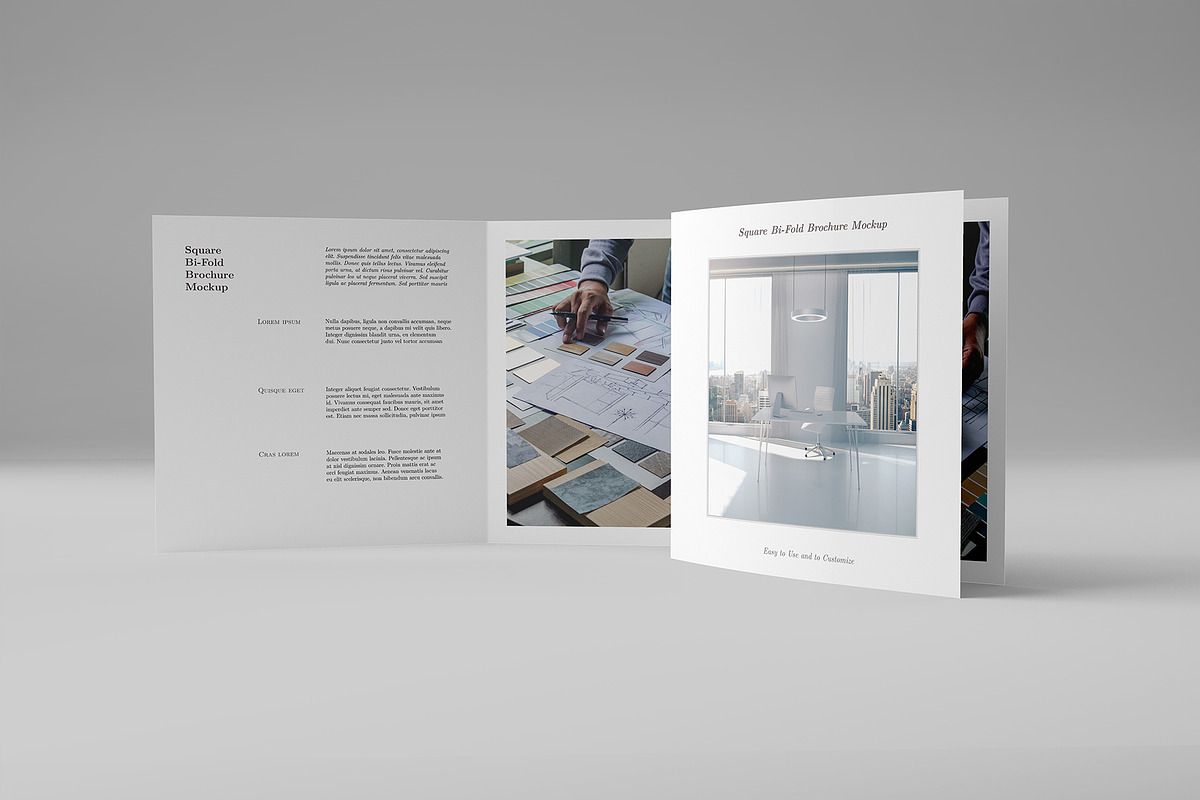 Square Bi-Fold Brochure Mockup, an Advertising Mockup by Illusiongraphic (Photo 5 of 22)