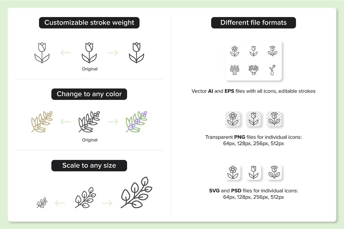 170 Plants & Flowers Icons, an Outline Icon by Nadiinko (Photo 3 of 5)
