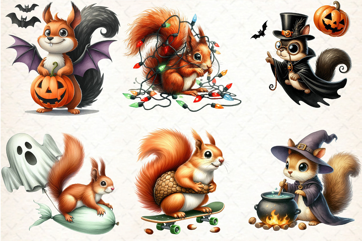 Funny Halloween Squirrel Clipart, an Illustration by DreamCafeArt (Photo 3 of 7)