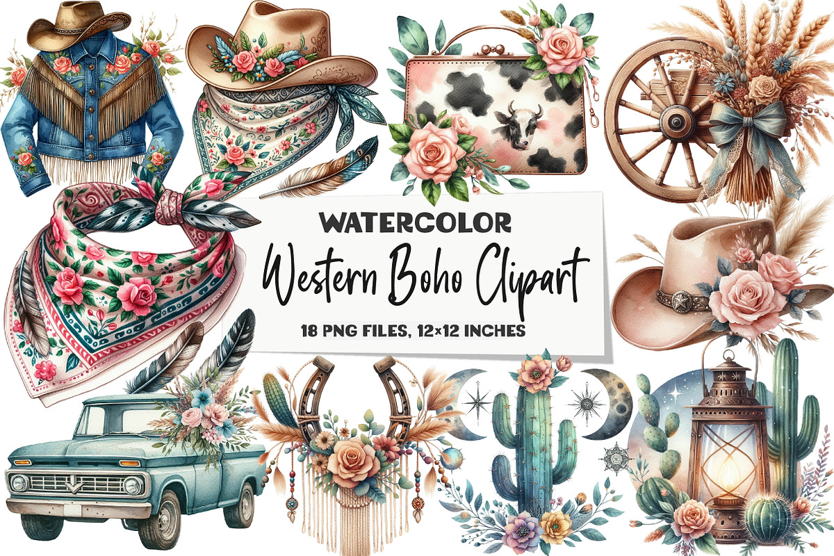 Western Boho Clipart, an Illustration by DreamArtGraphic (Photo 1 of 5)