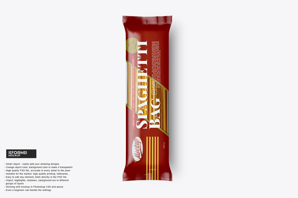 Glossy Spaghetti Bag Mockup, a Packaging Mockup by Reformer Mockup (Photo 3 of 4)