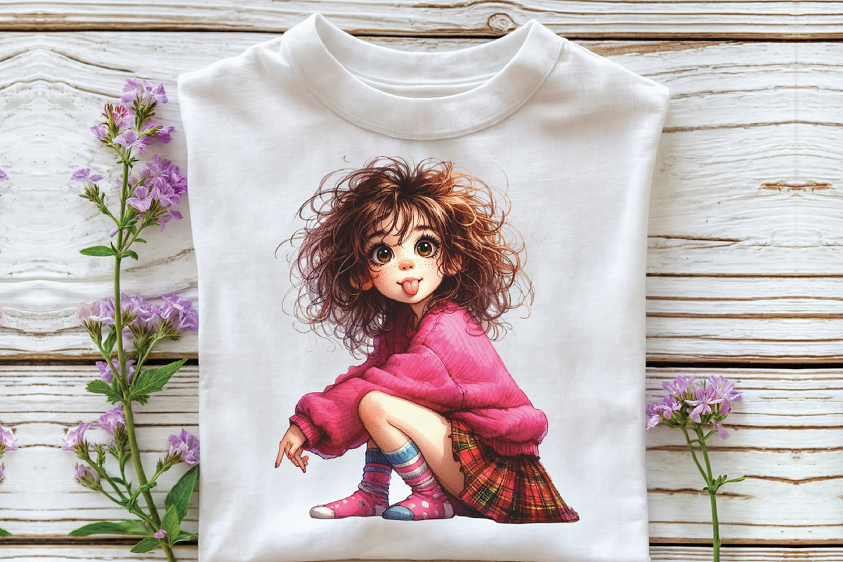 Funny Cartoon Quirky Girls Clipart, an Illustration by CraftArtStudio (Photo 3 of 6)