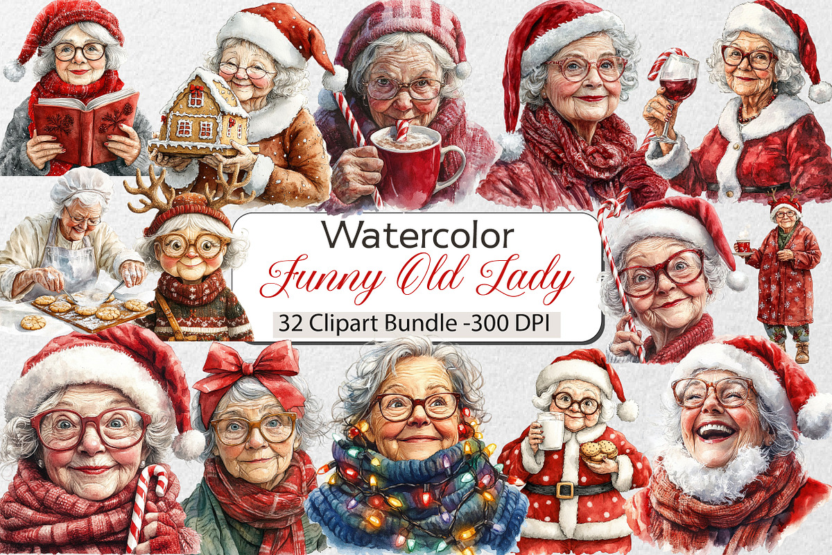 Funny Old Lady Christmas Sublimation, an Illustration by DreamCafeArt (Photo 1 of 5)