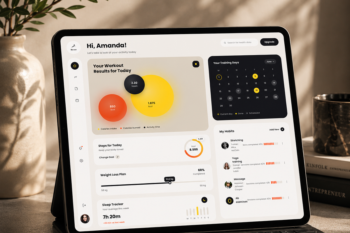 Be.Run – One Page Fitness Dashboard, an UI Kit Template by CodeTurtle (Photo 2 of 2)