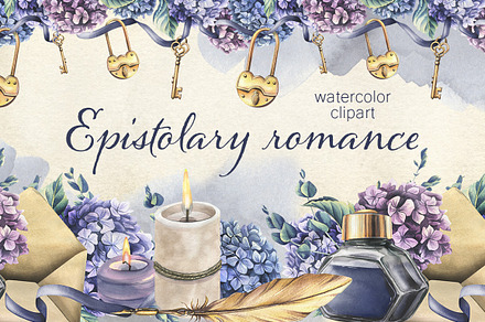 Vintage writing watercolor clipart