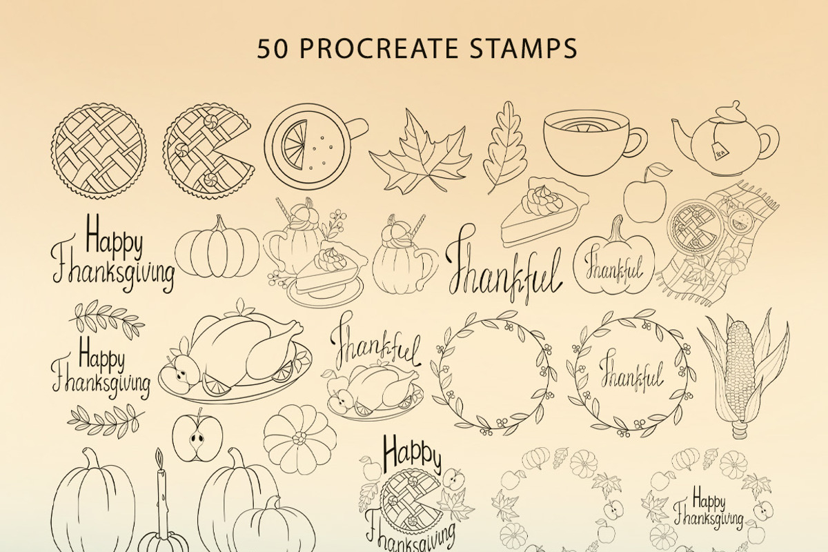 Thanksgiving Procreate Stamps, a Brush Add-On by Mari_Caliart (Photo 2 of 8)
