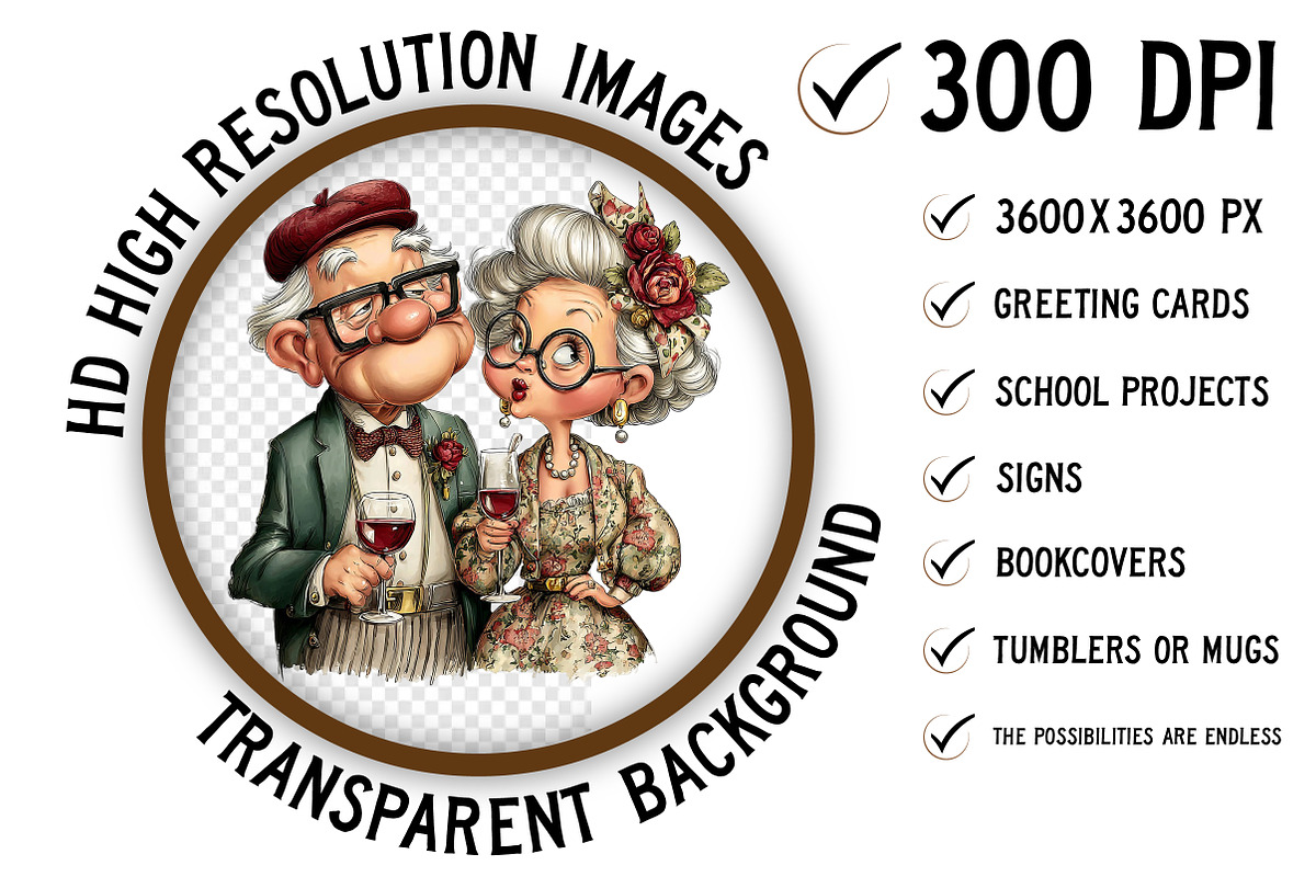 Romantic Elderly Couple Png Bundle, an Illustration by Craft Nest (Photo 2 of 11)