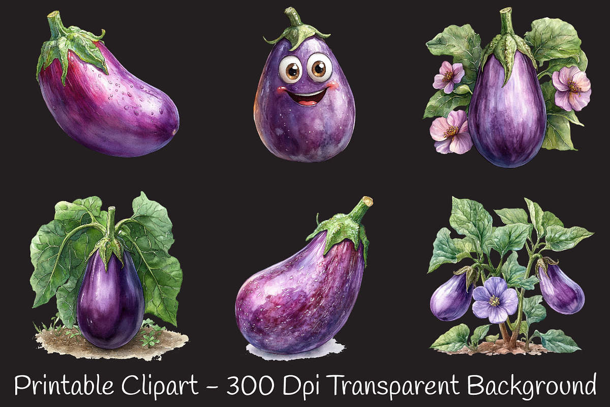 Eggplant Watercolor Cliparts, an Illustration by RobertsArt (Photo 4 of 7)