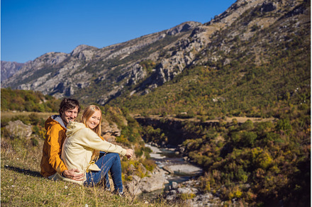 Montenegro. Happy couple man and, an Architecture Photo by Elizaveta Galitskaya