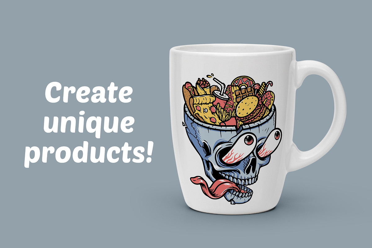 lots of food on top of the skull, an Illustration by gunaonedesign (Photo 2 of 4)